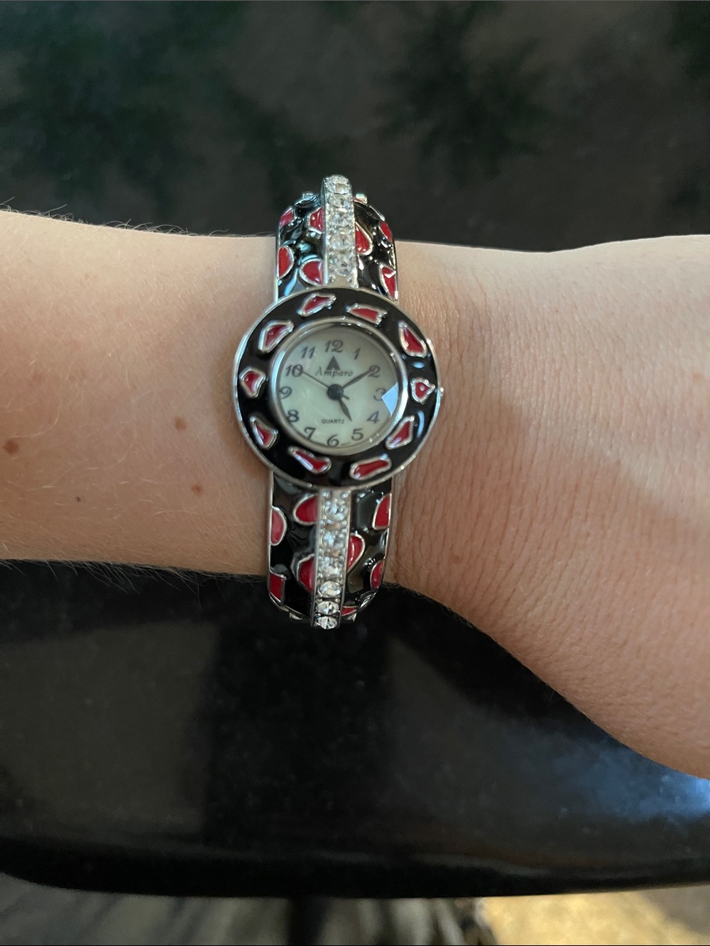 Amparo Red and Silver Ladies Bangle Watch